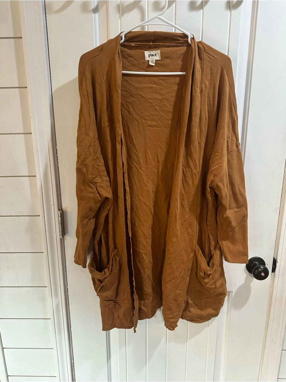 Pact Open-Front Pocketed Cardigan — Brown long line